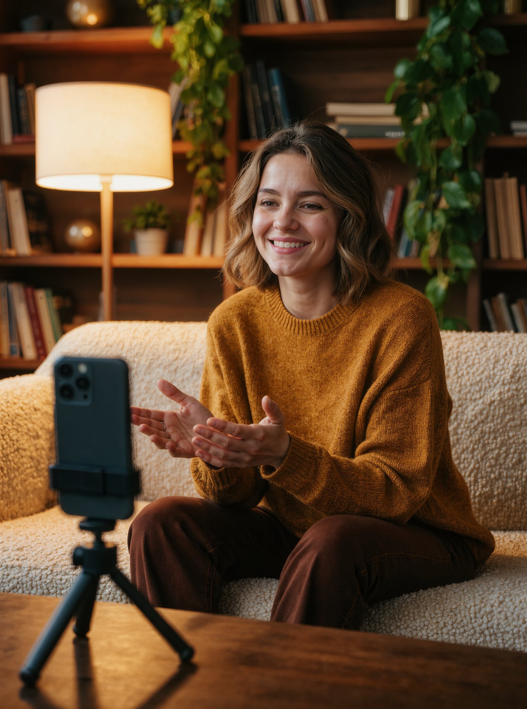 A creator livestreaming from her apartment